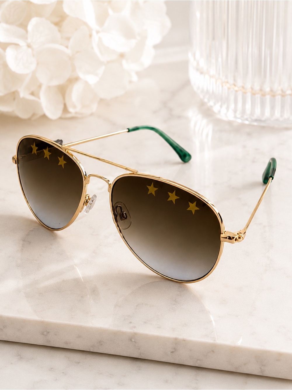 Juicy Couture Gold Aviator Sunglasses Star Lens Detail UV Protection NWT